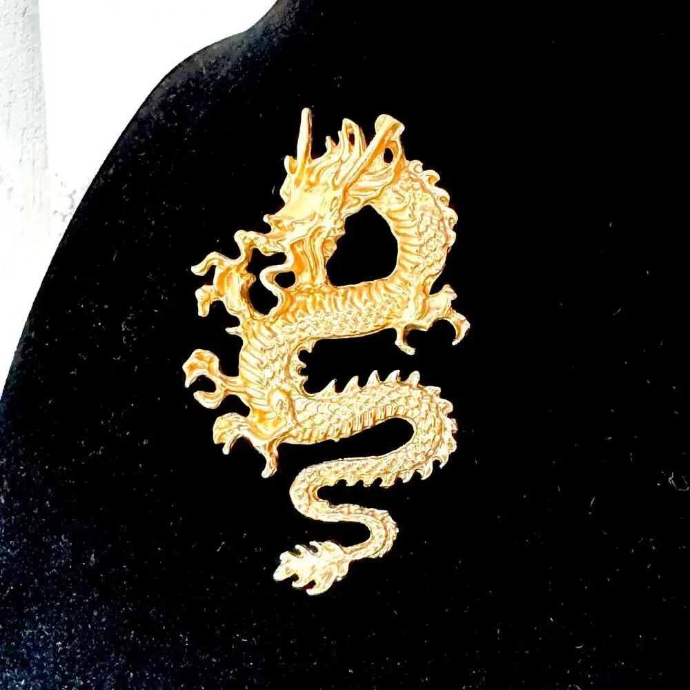 Gold Tone Chinese Style Dragon Statement Brooch